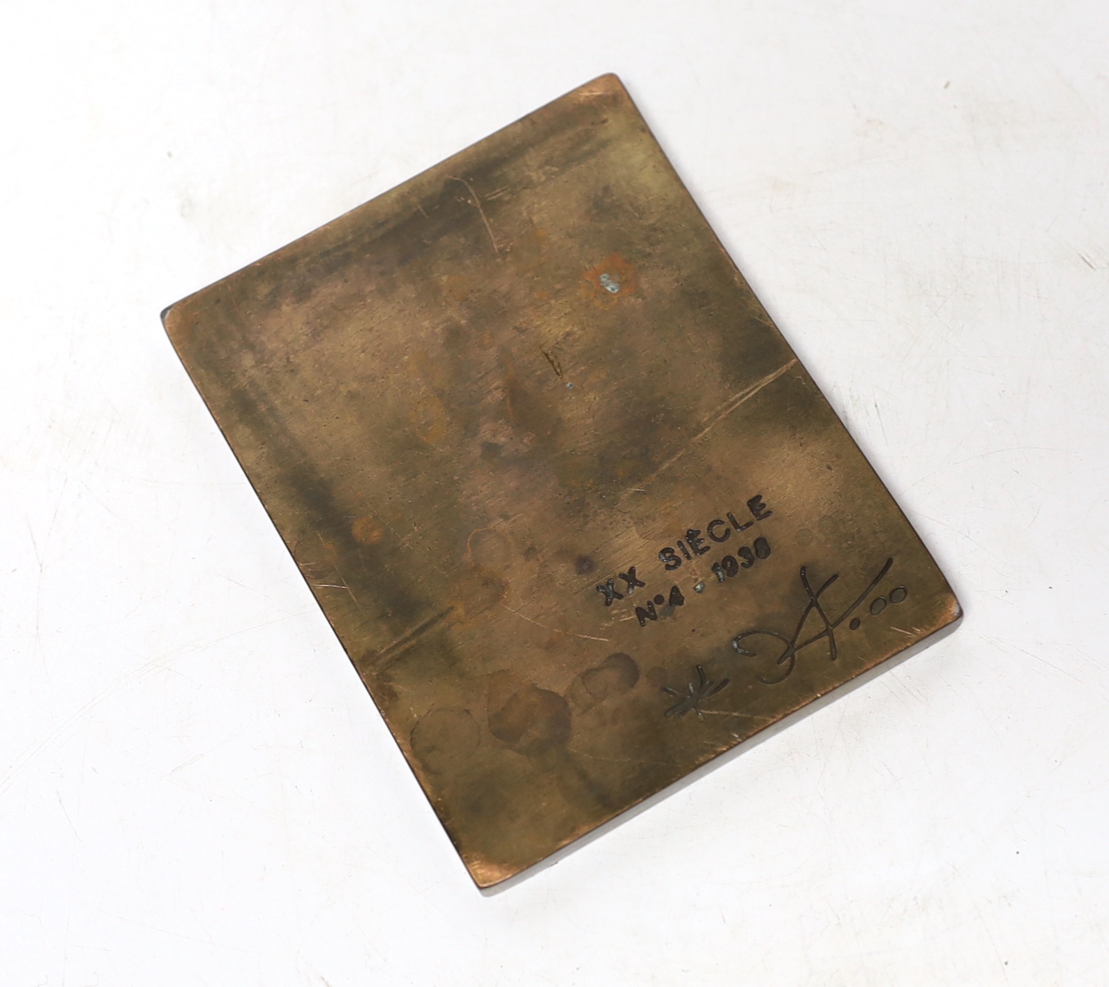 Joan Miro, XX Siecle, No.4 - 1938, bronze plaque, published by Fundacio Joan Miro, Barcelona, H.11cm W.8.5cm